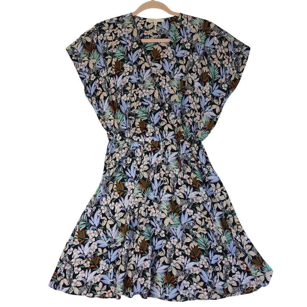 Maje Dress Womens 38 Black Floral Tiger Print V-Neck Mini Elastic Waist Tropical